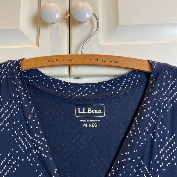 L.L. Bean Women's Summer Knit Dress Sz M Short Sleeve Navy Blue Empire Waist - Picture 4 of 10